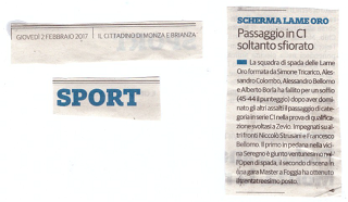 il Cittadino Giovedì 2 Febbraio 2017 Scherma Lame Oro Passaggio C1 soltanto sfiorato